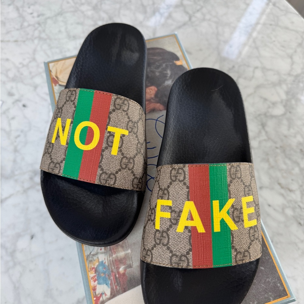 Gucci Black Slides NOT FAKE Green and Red Stripe size 38